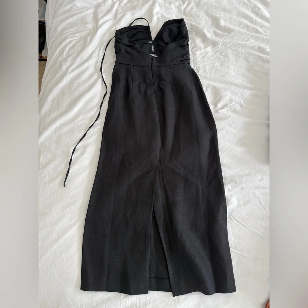 Sezane Pearl Dress Linen Black Cutout Strap Midi - Picture 7 of 10